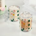 thumbnail image 2 of Yayeee 2 Pack Qtip Holder Bathroom Cotton Swab Canister with Lid Clear Dispenser Set, Green Abstract Pattern, 2 of 6