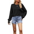 thumbnail image 2 of Women'S Sweater Fall Crew Neck Batwing Sleeve Pullover Sweaters Black L, 2 of 7