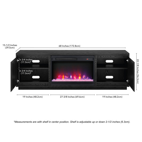 Presque Rectangular TV Stand with 26" Crystal Fireplace for TV's up to 75" in Black Grain