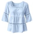 thumbnail image 3 of DuoJiaJ Womens 3/4 Sleeve Top, Square Neck with Lace Solid Summer Blouse Blue XXL, 3 of 4