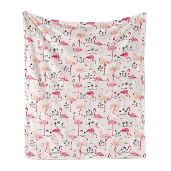 Flamingo Soft Flannel Fleece Throw Blanket, Flamingos in Vintage Style Illustration Love and Romantic Animals Artwork Print, Cozy Plush for Indoor and Outdoor Use, 50" x 60", Beige Pink, by Ambesonne