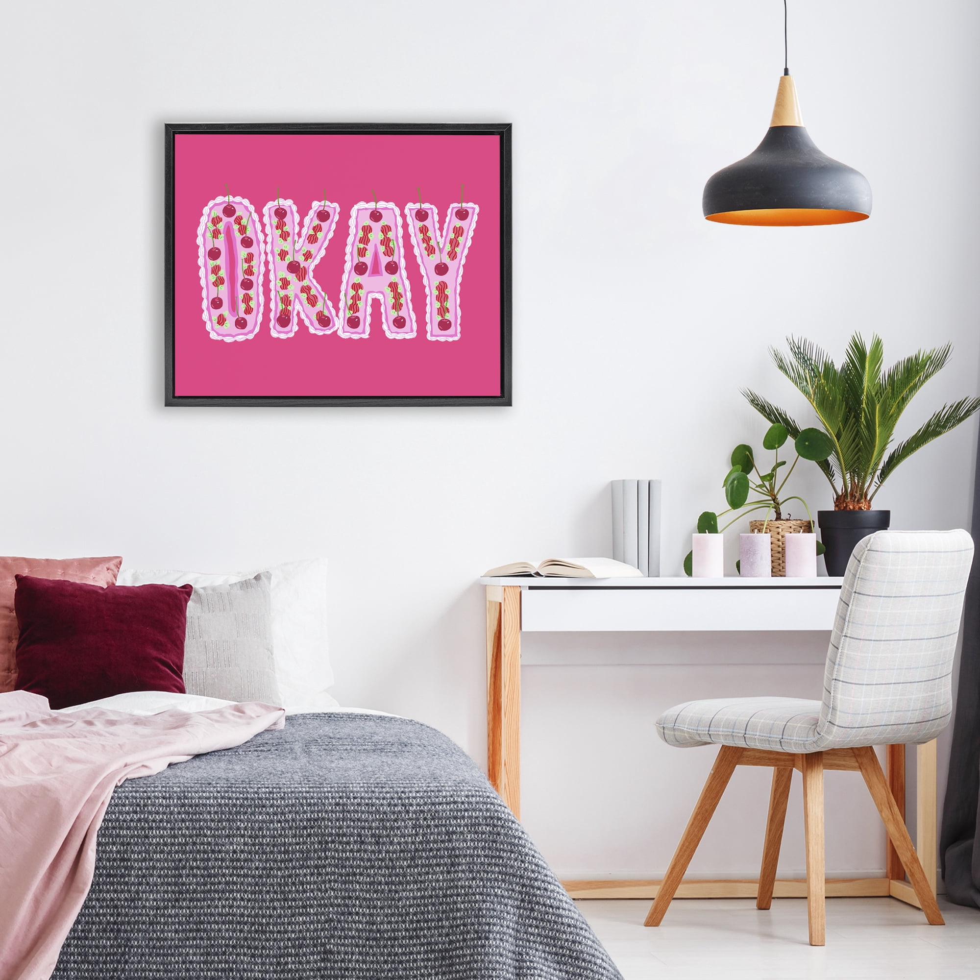 Stupell Industries Okay Cherry Cake Black Framed Floater Canvas Wall Art, design by Ziwei Li