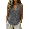 thumbnail image 2 of Stamzod Summer Tops for Women Casual V-Neck Boho Tank Tops Sleeveless Button Up Shirt Beach Vacation Clothes Gray L, 2 of 10