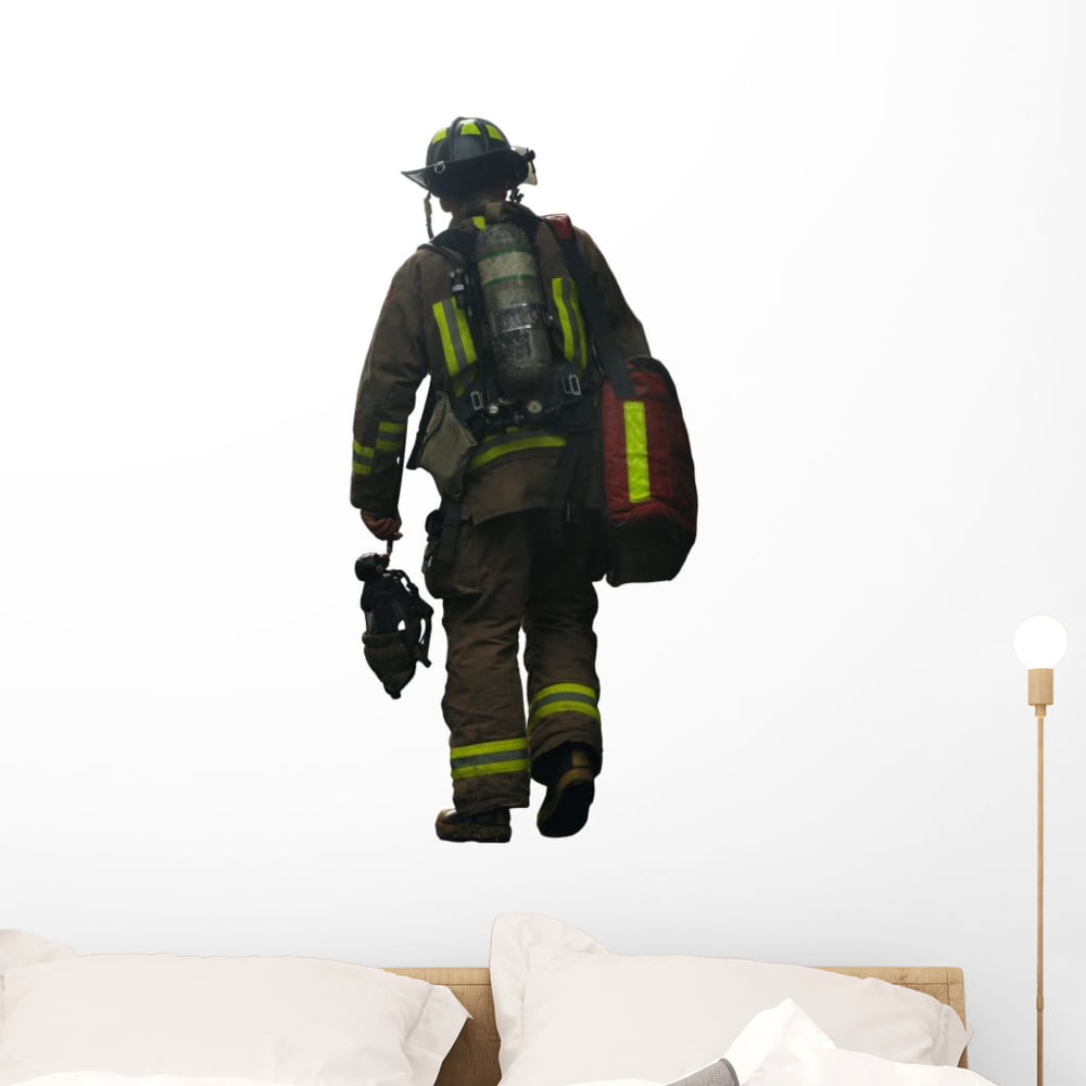 18 in W x 12 in H Wallmonkeys Fire Fighters Heading to a Fire Wall Decal Peel and Stick Graphic WM277391 