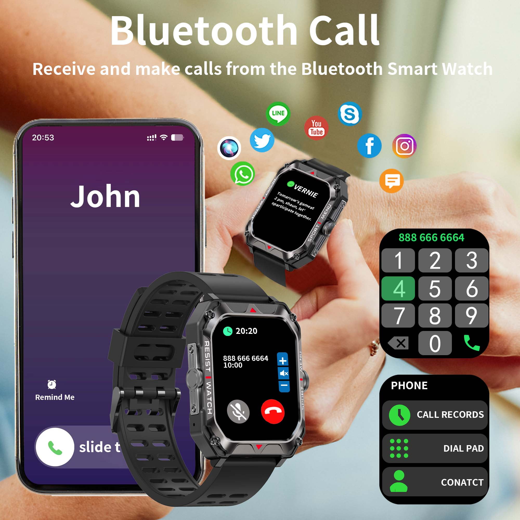 Allspin Smart Watch,  Answer/Make Calls 2.02''HD Touchscreen IP68 Waterproof Fitness Tracker Smartwatch for Android IOS with 2 Bands(Black, Orange)
