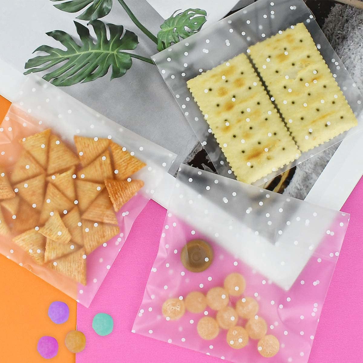 100pcs Self Seal Adhesive Polka Dots Plastic Cellophane Cookies Candy Bags Gift 