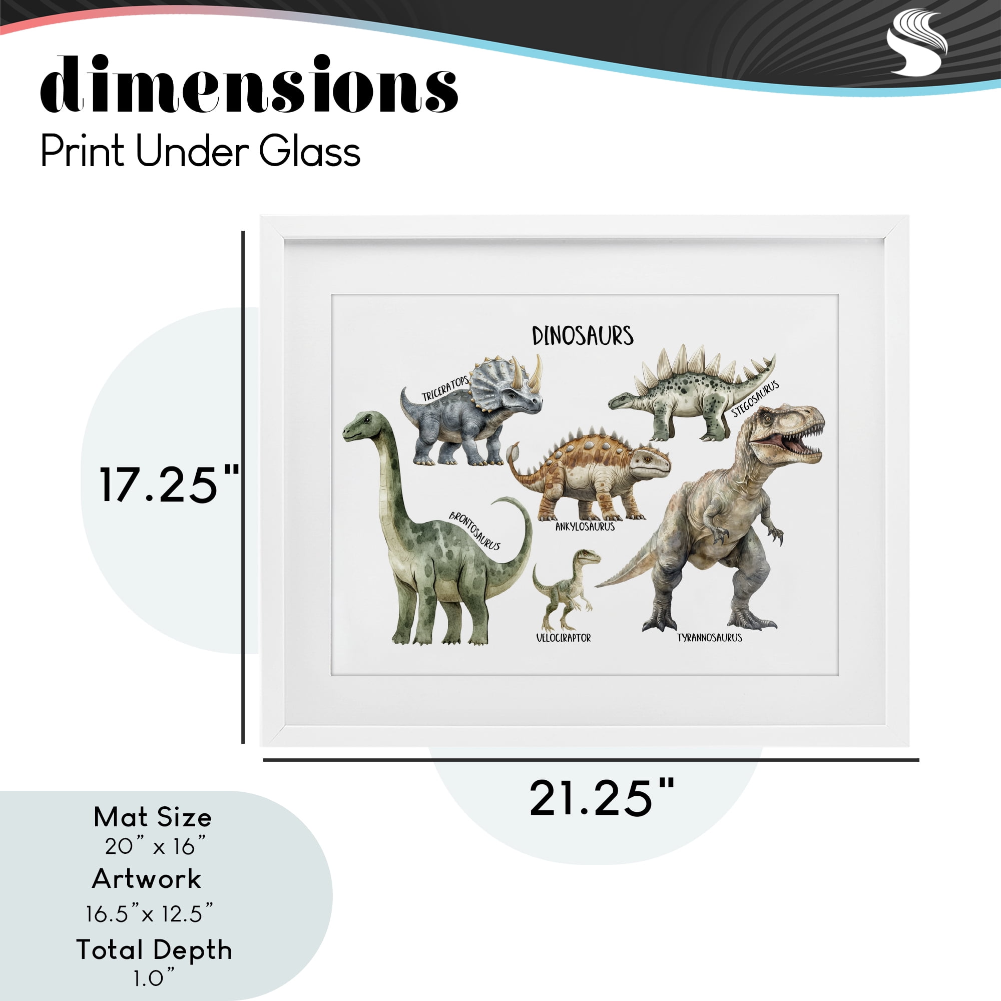 Stupell Industries Meet The Dinosaurs White Framed Print Under Glass, design by Christine Simpson Art