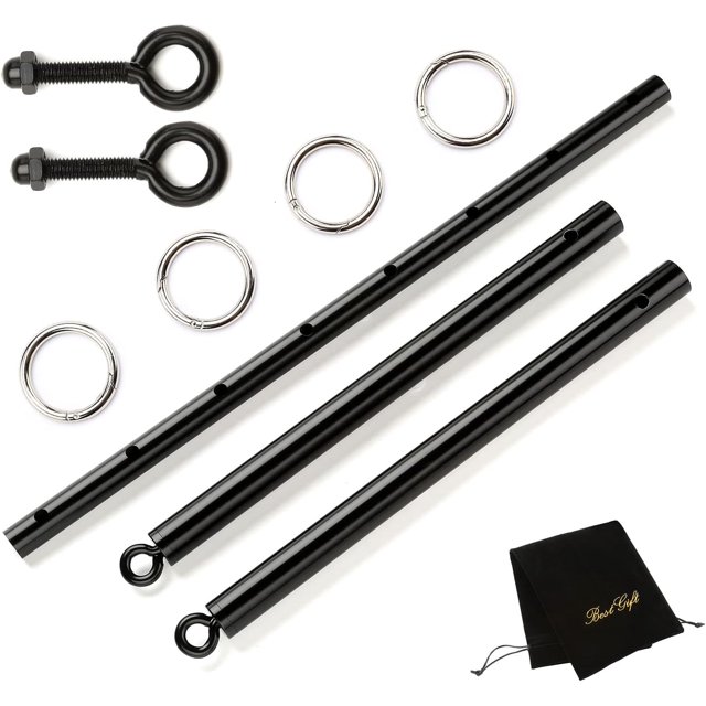 Black Pilates Spreader Bar Adjustable Sports Aid Training Fitness Set Kit, Black