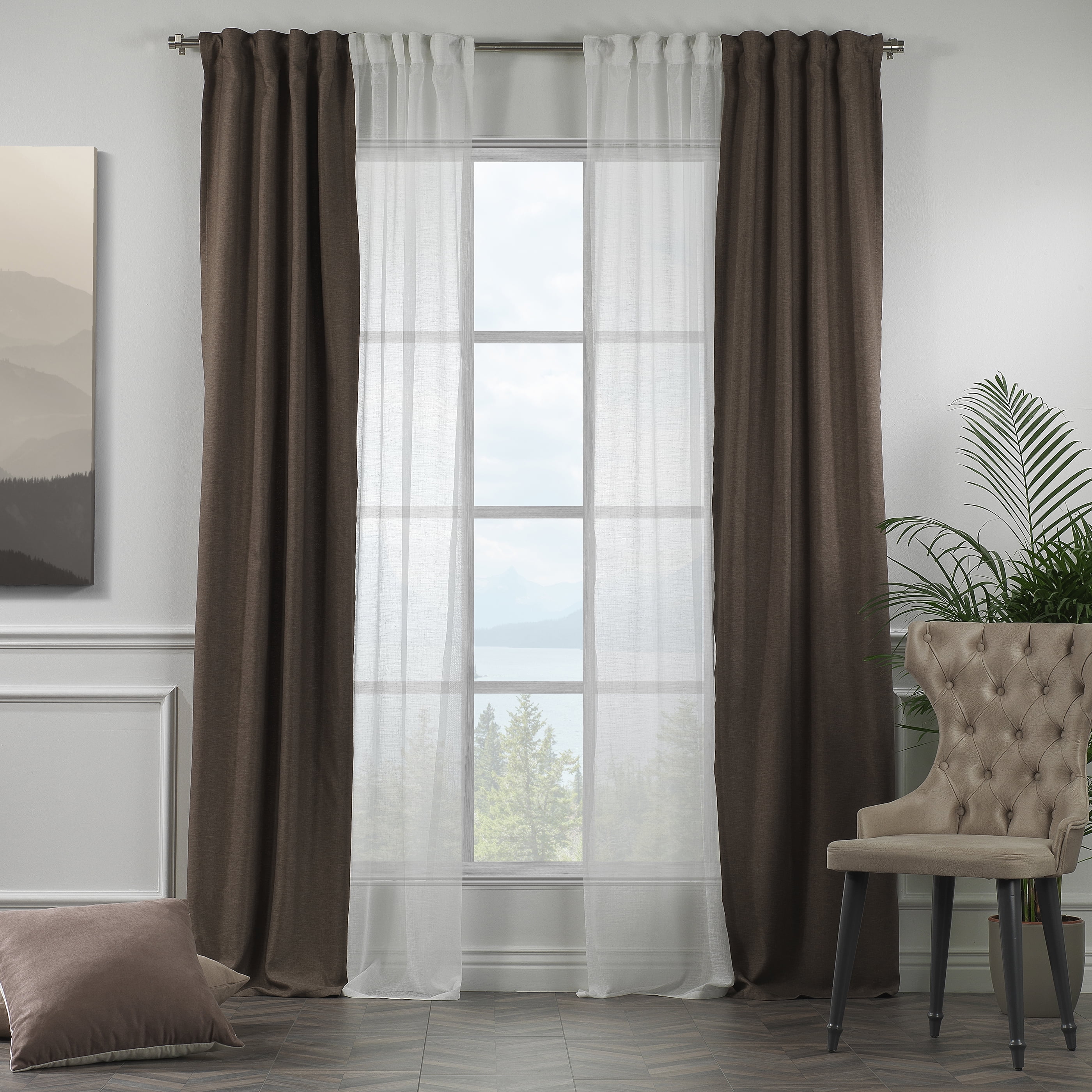 3S Brother's 4 Panels Mix and Match Curtains 2 solid Decorative Linen