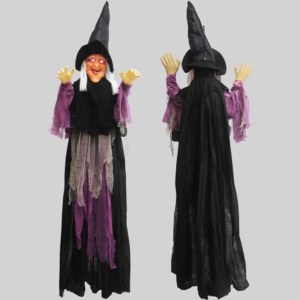 Halloween Animatronics Witch Clearance, Voice Activated Purple Escape Haunt Halloween House Decor & Fright Fest Prop, Life Size Animated Halloween Decoration Outdoor