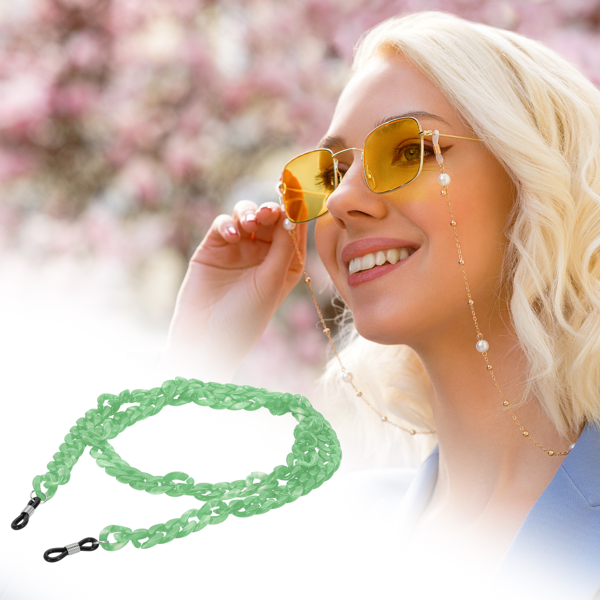 Unique Bargains Dopamine Color Pattern Eyeglass Chain 27.56" 1 Pc Light Green
