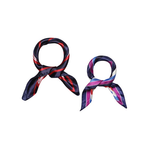 INSPIRE CHIC 2Pcs 19.6"x19.6" Women's Satin Square Scarves Head Neckerchief Hair Wrap Neck Scarf Red Blue&Multicolored 50*50cm/19.69*19.69"(L*W)