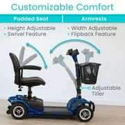 Vive 4 Wheel Battery Powered Mobility Scooter - Electric Transport Chair- Compact Heavy Duty Mobile for Travel, Adults, Elderly with Basket and Charger Included, Red