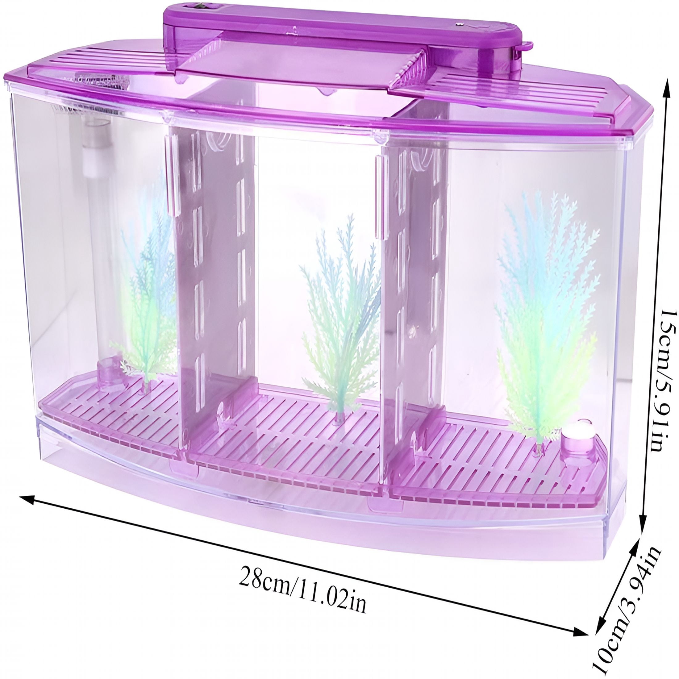 ACDANC Mini Aquarium, Tank Divider with LED Light Filter, Small Fish Tank for Betta Fry Isolation, Acrylic Plastic Aquarium Kit, Portable Desktop Fish Bowl for Home Office