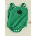thumbnail image 3 of Suealasg Infant Baby Girls St Patrick's Day Rompers Sleeveless Four-Leaf Clover Print Corduroy Jumpsuit 3M 6M 12M 18M Newborn Girls Summer Irish Festivals One Piece Bodysuits, 3 of 9