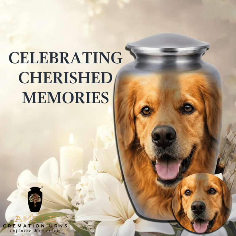 Large Dog Urn Golden Retriever Face Pet Cremation Urn Aluminum Ashes Memorial