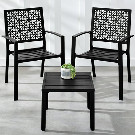 Best Choice Products 3-Piece Stackable Steel Outdoor Conversation Bistro Set, Patio Chat Furniture W/ 2 Chairs, Table- Black