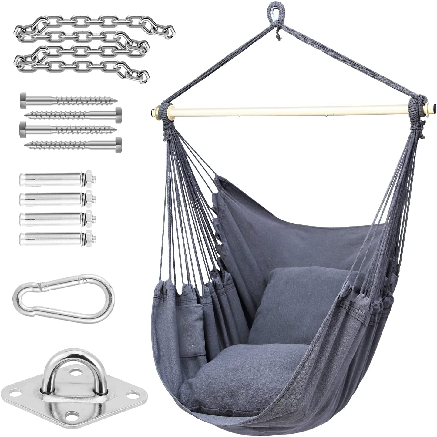 Hammock Chair Swing with Hardwares, XL Portable Hanging Chairs with