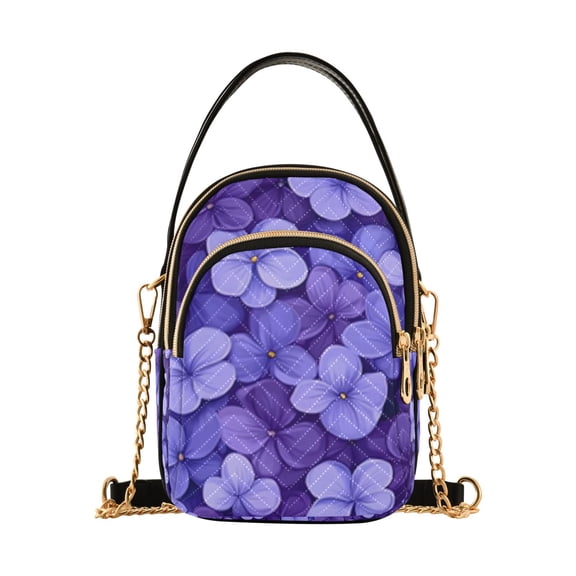 Small Crossbody Bags for Women Flowers Purple Cute Cell Phone Wallet Multi Zipper Pockets Purse Handbag