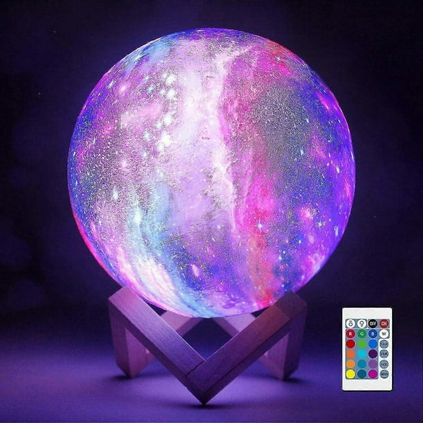 16-Color LED Night Light with Wooden Stand, Remote and Touch Control for Galaxy and Lava Effects