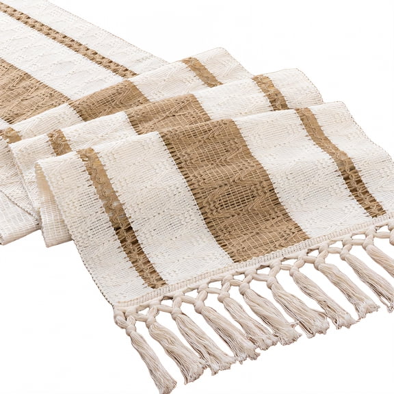 AUQ Table Runner,Woven Polyester Fiber Dining Room Table Decor,Firm Knot Tassels Farmhouse Table Decor,Style1,30*350cm