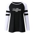 thumbnail image 3 of Women Coffee Letter Print Stripe Color Block Long Sleeve Pullover Tops, 3 of 3