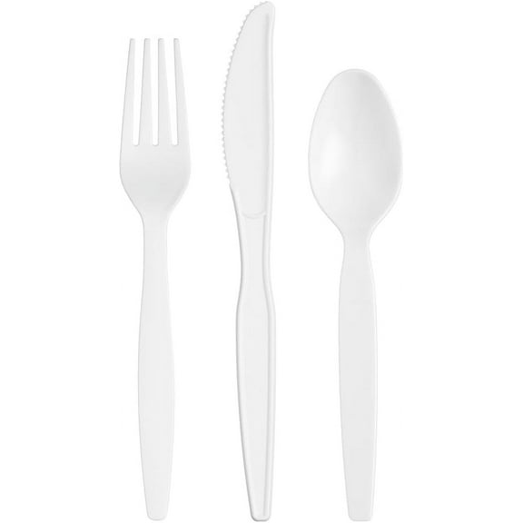 GUSTO White Plastic Silverware Disposable Cutlery Set with Forks, Spoons & Knives, 360-Pack