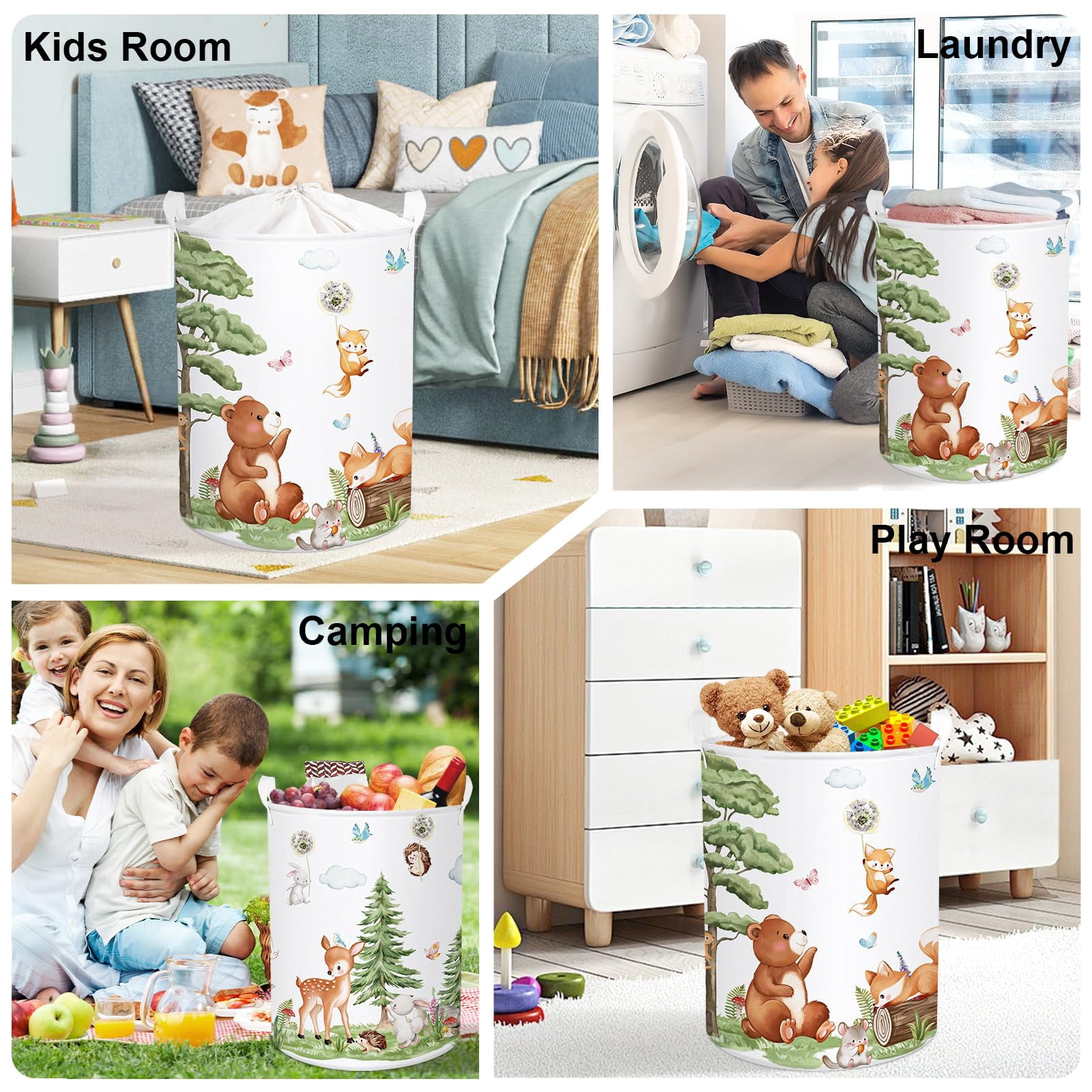HUUMONSS Forest Animals Baby Laundry Hamper Collapsible Clothes Kids Storage Basket Bear Fox Large Boys Girls Gift Toy Box Bin for Nursery, Deer, 36L