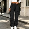 thumbnail image 2 of Axiiglly Cargo Pants for Women, Casual Drawstring Elastic Waist Black Work Pants with Multi Pockets, Baggy Stretchy Straight Leg Hiking Streetwear, XXS-2XL, 2 of 9