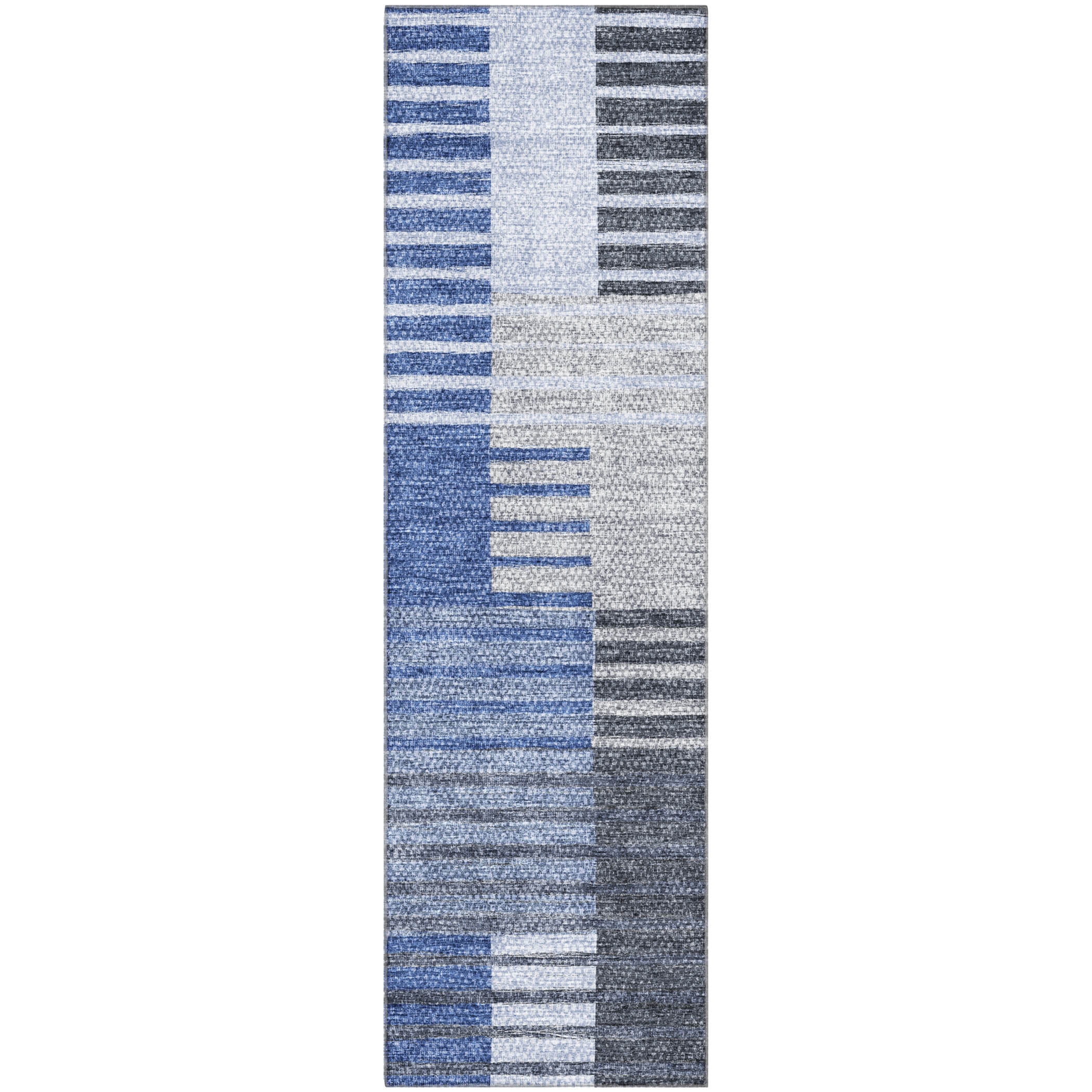 Addison Rugs Mayfield Washable Transitional Striped Blue Runner Rug, 2'3" x 7'6"