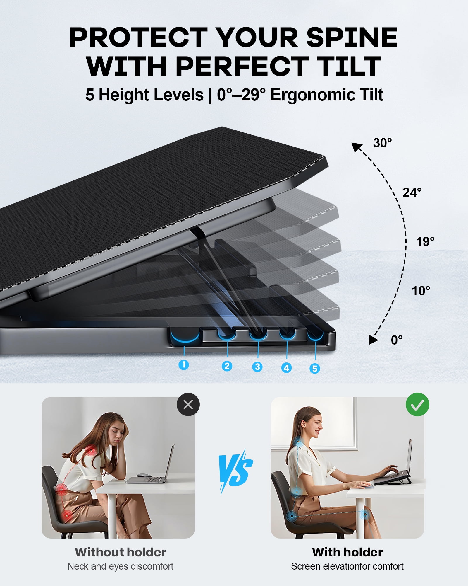 Atzeste Laptop Cooling Pad for Laptops, Laptop Cooler with 6 Quiet Cooling Fans for 12''-17.3'' Laptops, Height Wind Speed Adjustable Laptop Cooling Stand, 2 USB Ports and Phone Stand, Black