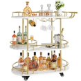 thumbnail image 1 of Garvee Bar Serving Cart, 3-Tier Storage Shelves, Wine Rack, Glass Holder, Golden & White, 1 of 9