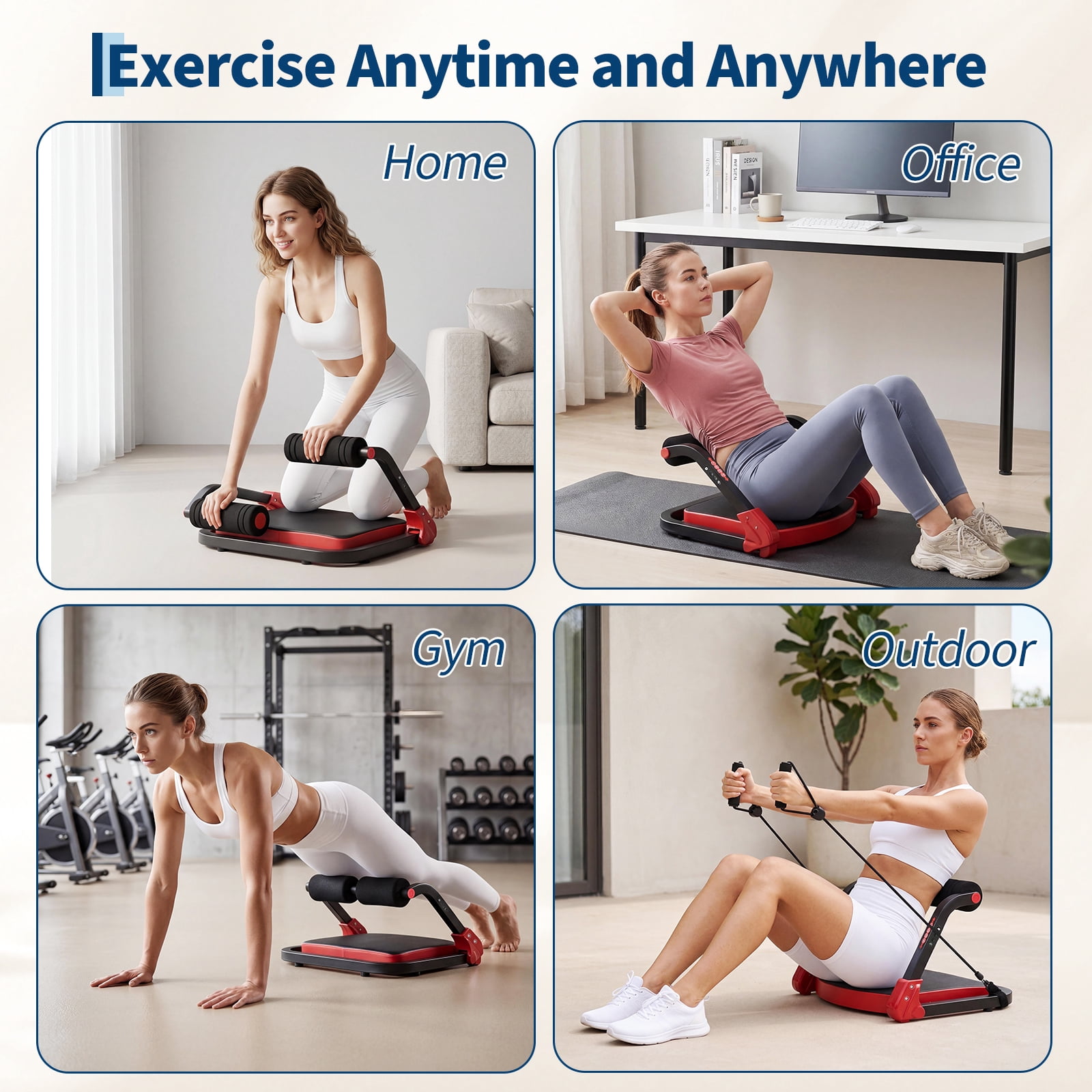 Memoryfield Ab Workout Machine Sit Up Core Trainer with Resistance Bands, 4-Level Adjustable Angles Foldable Ab Exercise Equipment for Home Gym Strength Training