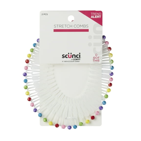 Scunci Stretch Hair Comb Circular Headband, Clear and Multi-Color, 2 Ct