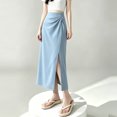 thumbnail image 6 of Wxolcjlv Womens Twist Front Midi Skirt High Waist Side Slit Slim Skirts, 6 of 7