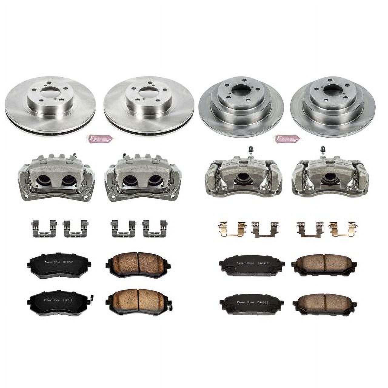 PowerStop Front and Rear Stock Replacement Brake Pad and Rotor Kit with Calipers Fits: SAAB SUBARU Select Models KCOE1127