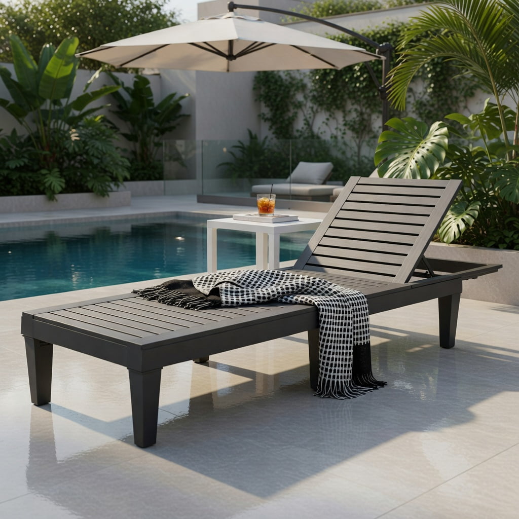 Hommoo Adjustable Outdoor Chaise Lounge Chair, 5-Position Reclining Backrest, Lightweight PP Frame, Gray