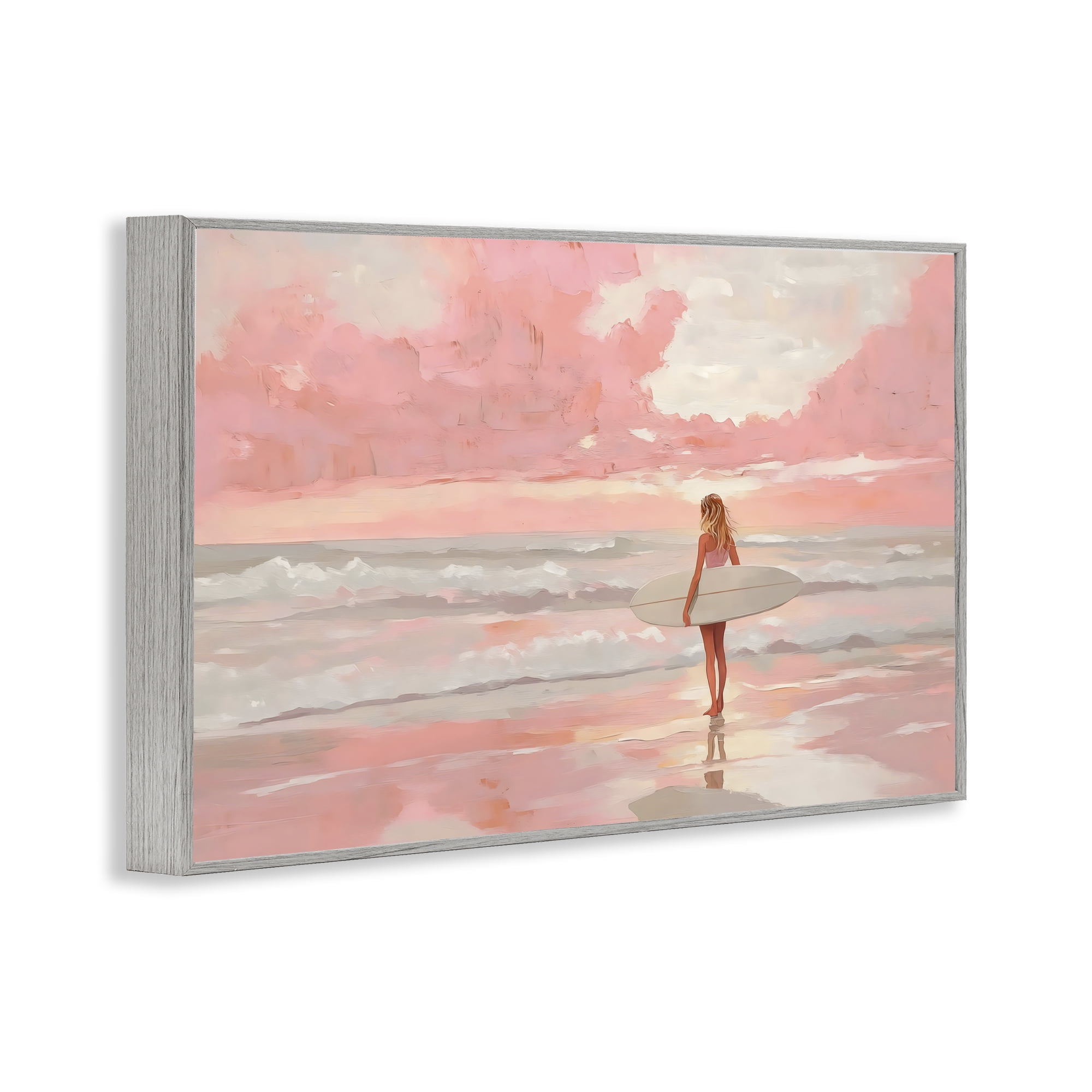 Pink Sky Surfer Gray Framed Giclee Art, design by LSR Design Studio