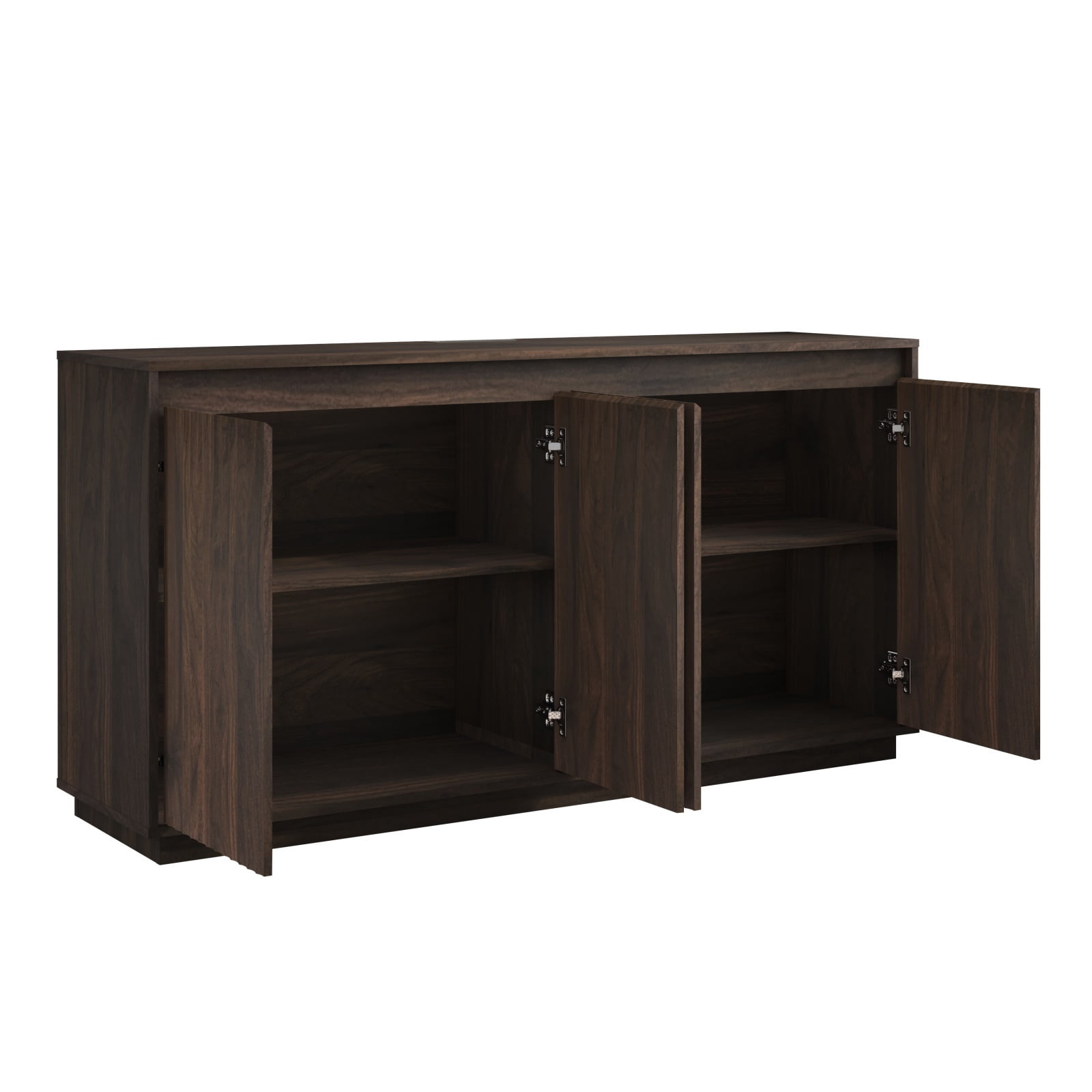 Hommoo Wood Sideboard Buffet Cabinet with Power Outlet, Wavy Vertical Texture Accent Cabinet, Multifunctional 2-Tier Storage Cabinet Credenza for Home, Office, Walnut