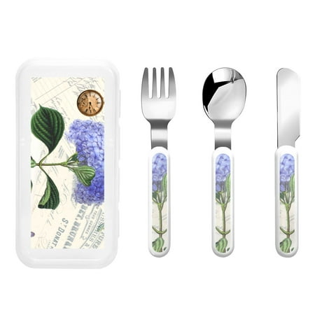 

Gaeub Vintage Flower Print 3-Piece Children Knife Spoon Fork Set Stainless Steel Child Flatware Set Kids Utensils Set with Case for Lunch Box (Fork Spoon Knife Combo)