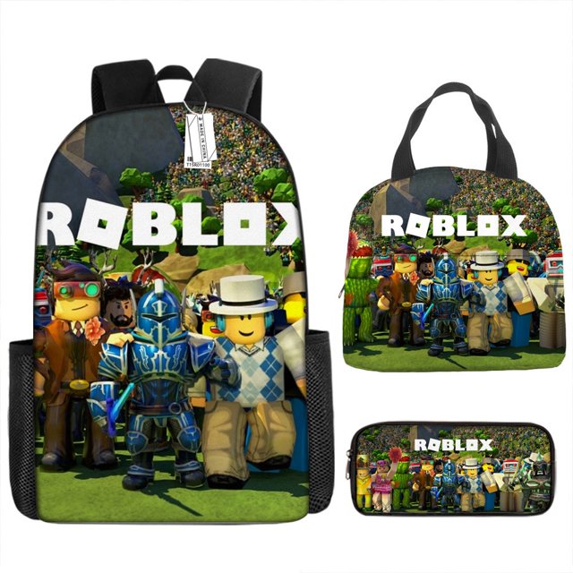 ROBLOX anime mochila escolar para niños niña17in Kit de mochila escolar para estudiantes Portable bolsa del almuerzo infantil estuche de lápices aislamiento lonchera 3pcs