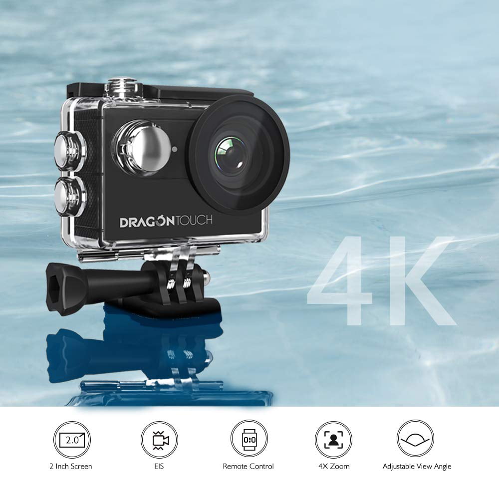 Dragon Touch 4K EIS Action Camera 16MP Vision 4 Support External 