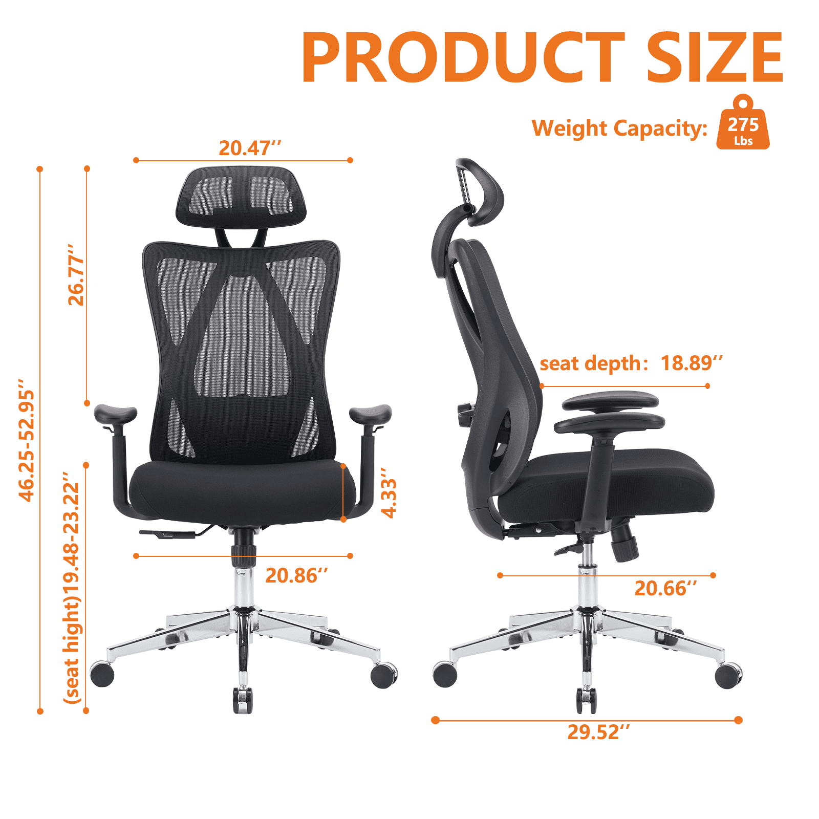 GIANNA Computer Desk Chair, Ergonomic Chair with Adjustable Headrest, 2D Armrests, Lumbar Support, Mesh Gaming Chair for Home Office, Black