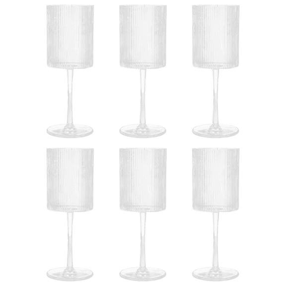 6Pcs Ribbed Glass Wine Glasses,10.8 oz Vintage Style with Wide Mouth and Tall Stem, for Party, Wedding, Bar,or Home Bar Decor