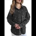 thumbnail image 1 of Camisa Vaquera con Botones para Mujer, Chaqueta Vaquera de Otoño, Camisa Informal Estampada, Tops. Negro XL, 1 of 6