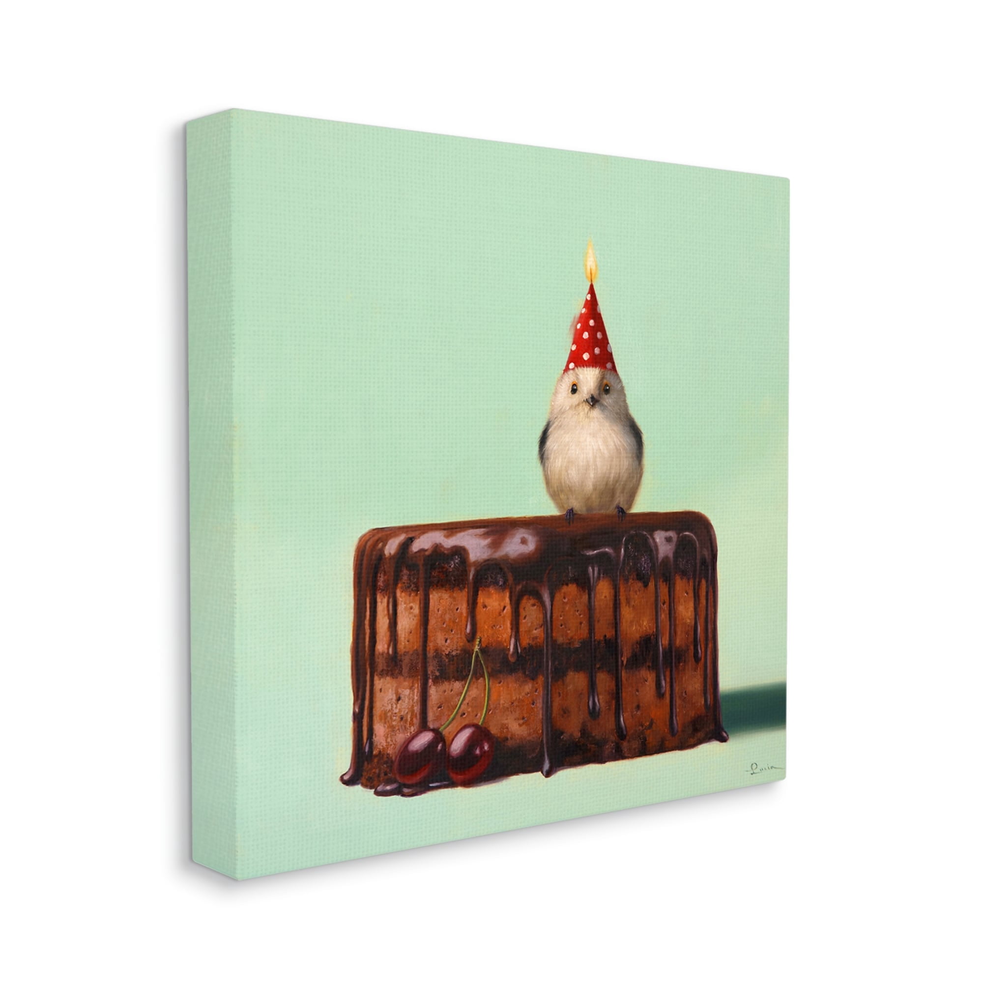 Stupell Industries Party Hat Bird Chocolate Cake Animals & Insects Painting Gallery Wrapped Canvas Print Wall Art