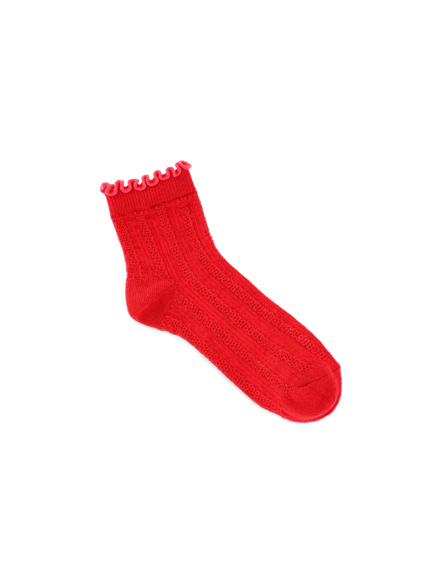 Wonder Nation Girls' Textured Lettuce Edge Ankle Socks, 3-Pack, Sizes S-L