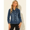 thumbnail image 2 of INSPIRE CHIC Women's Jeans Jackets Button Down Long Sleeves Washed Denim Jacket, 2 of 6