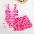 thumbnail image 4 of Likimi Kids Girls Two Piece Swimsuits With Swim Ruffles Skirt Crew Neck Printed Fly Sleeve Fashionable Swimwear For Beach Pool Pink Size 6-7 Years, 4 of 7