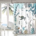 thumbnail image 3 of SPXUBZ Sea Turtle Octopus Shower Curtain, Blue Teal Waterproof Fabric Bathroom Shower Curtains Fish Ocean Animal Seashell Jellyfish Theme Bath Curtain 72x72 inches, 3 of 7